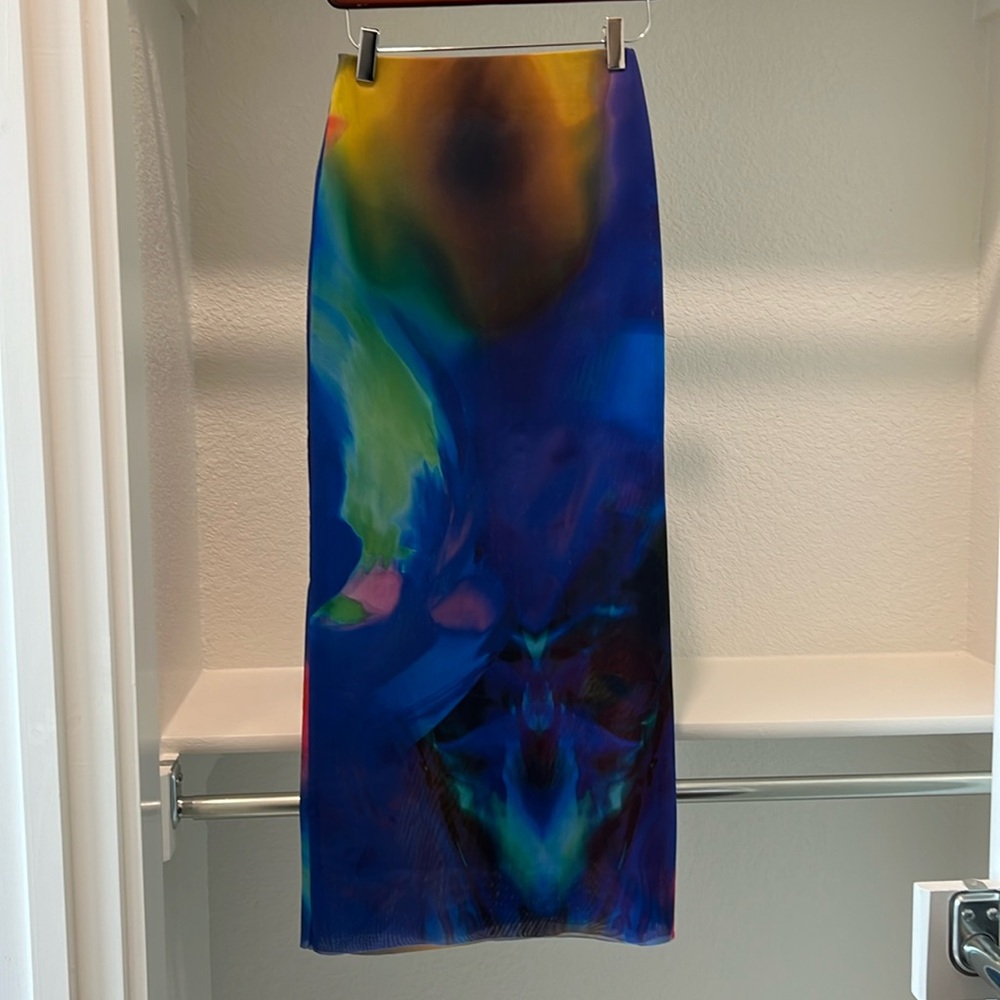 BNWOT Zara Rainbow Tie Dye Maxi Skirt
